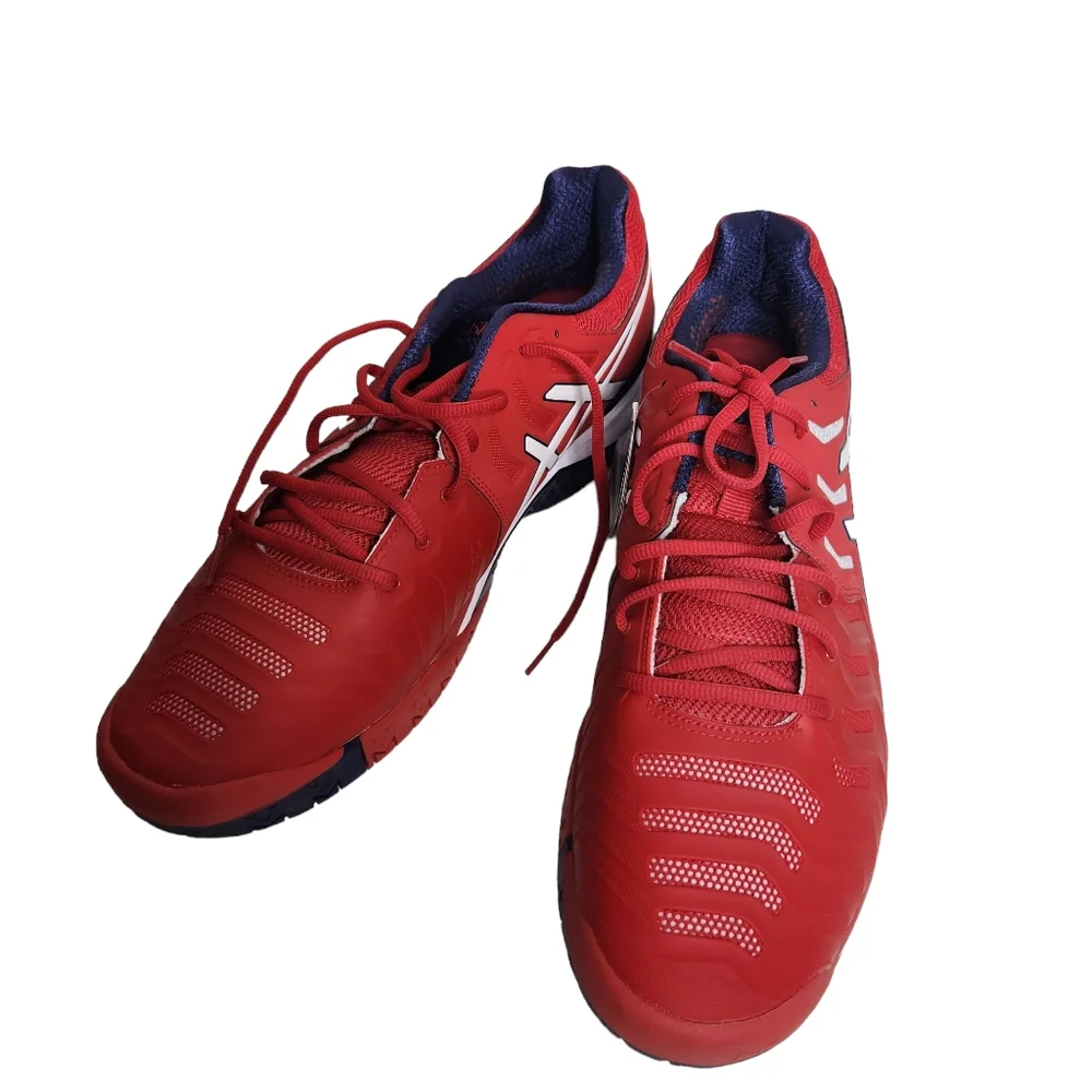 ASICS Mens Gel-Resolution 7 Tennis Shoe Red/White/Indigo Blue Size 15